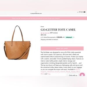 Poppy & Peonies “Go Getter” Tote in Camel. NWT.